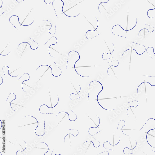 Sewing needle with thread stitches seamless pattern