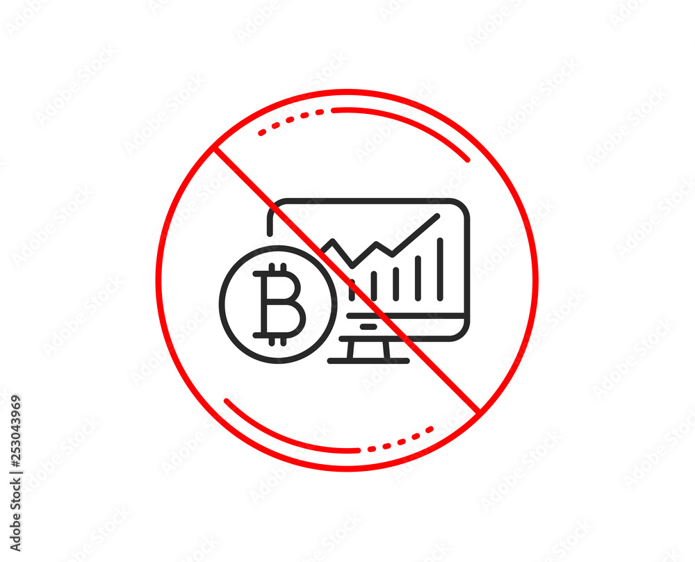 No or stop sign. Bitcoin graph line icon. Cryptocurrency analytics sign. Crypto money statistics symbol. Caution prohibited ban stop symbol. No icon design. Vector No or stop sign. Bitcoin graph line icon. Cryptocurrency analytics sign. Crypto money statistics symbol. Caution prohibited ban stop symbol. No icon design. Vector