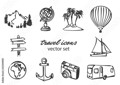 vector doodle travel icons set