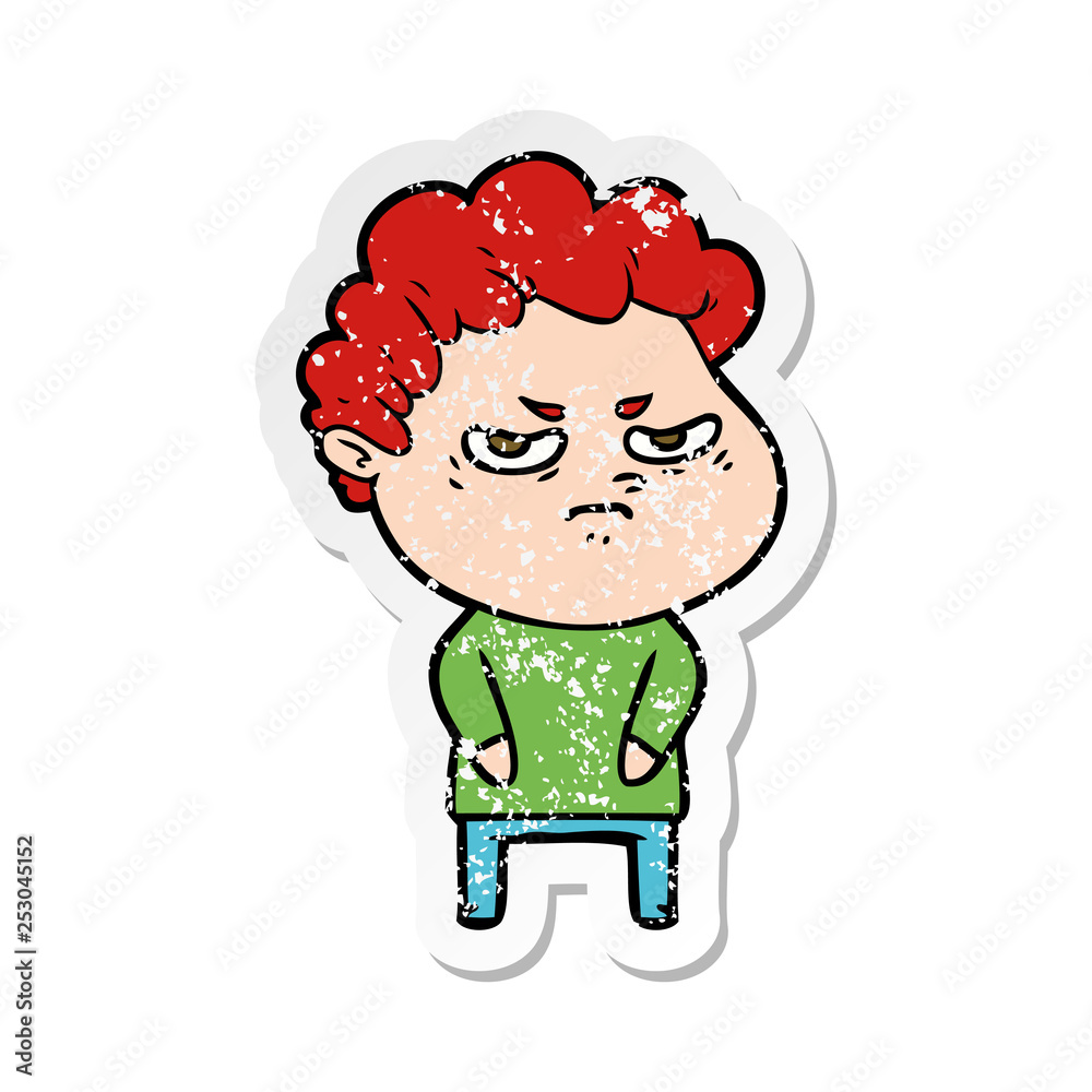 distressed sticker of a cartoon angry man distressed sticker of a cartoon angry man