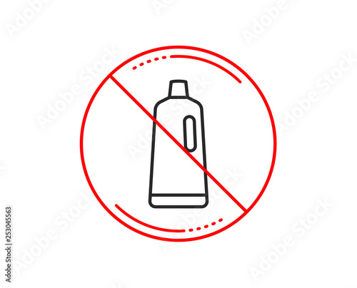 No or stop sign. Cleaning shampoo line icon. Washing liquid or Cleanser symbol. Housekeeping equipment sign. Caution prohibited ban stop symbol. No  icon design.  Vector