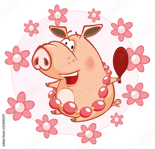  Vector Illustration of a Cute Pig. Cartoon Character 