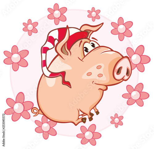  Vector Illustration of a Cute Pig. Cartoon Character 