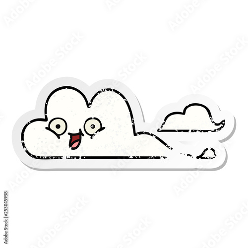 distressed sticker of a cute cartoon happy cloud