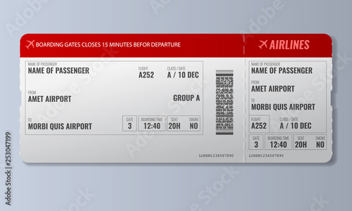 Airline boarding pass or air ticket design template. Realistic Vector illustration.
