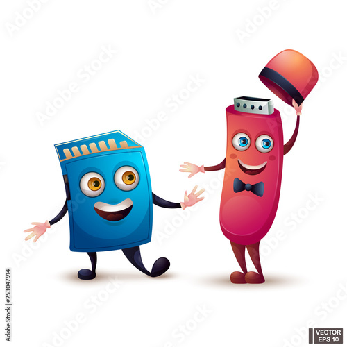 Cartoon characters flash drive and memory card