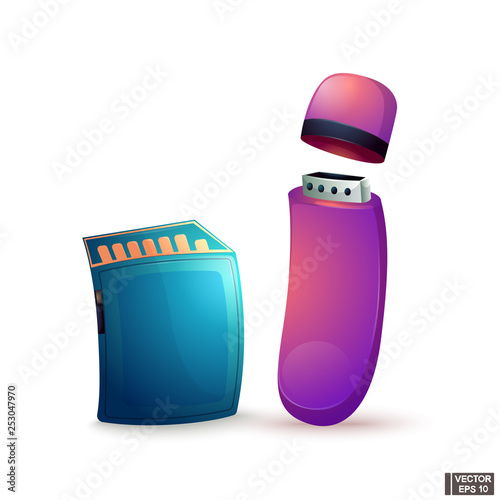 Cartoons bright flash drive and memory card
