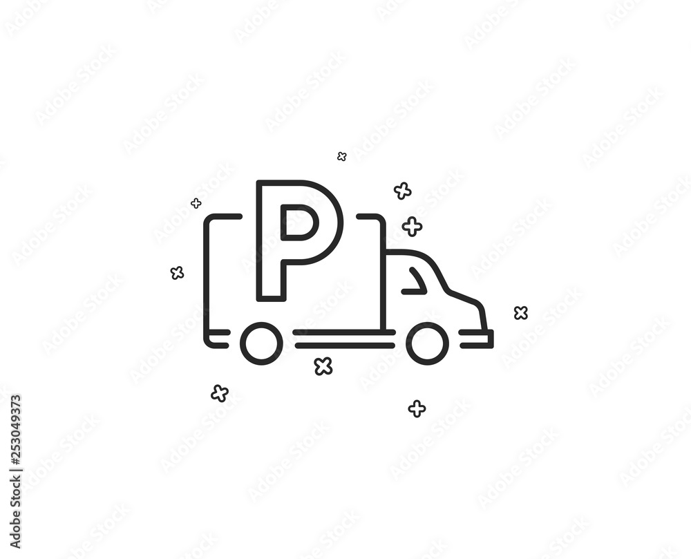 Truck parking line icon. Car park sign. Transport place symbol. Geometric shapes. Random cross elements. Linear Truck parking icon design. Vector