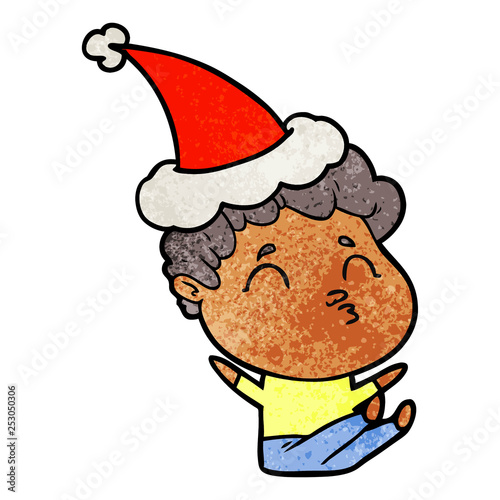 textured cartoon of a man pouting wearing santa hat