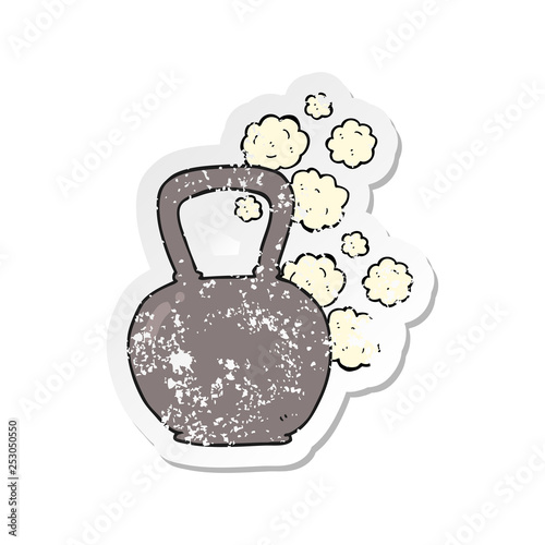 retro distressed sticker of a cartoon heavy kettle bell