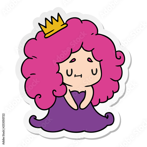 sticker cartoon of a cute kawaii princess girl