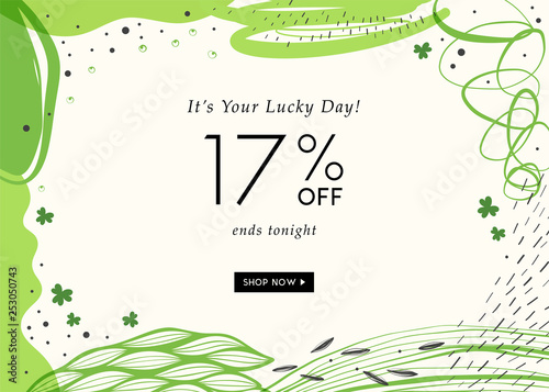 St. Patrick's Day sale banner with stylish background for social media, ads and email design, web site, shop poster, display, promotional material and announcement.