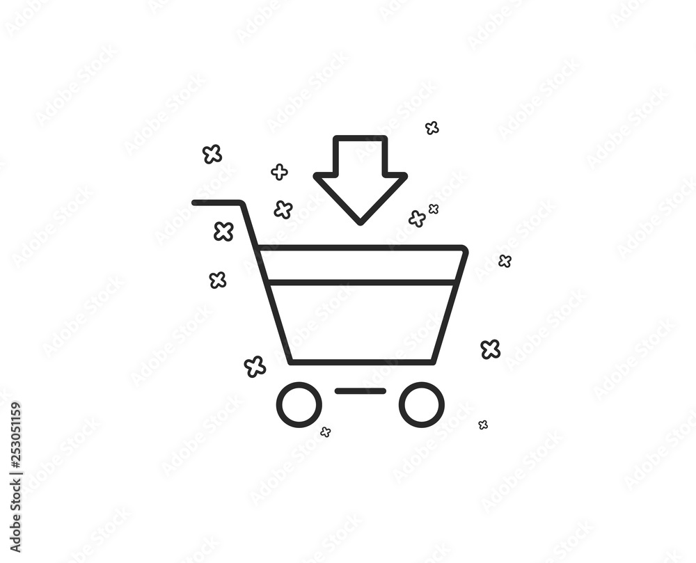 Add to Shopping cart line icon. Online buying sign. Supermarket basket symbol. Geometric shapes. Random cross elements. Linear Online market icon design. Vector Add to Shopping cart line icon. Online buying sign. Supermarket basket symbol. Geometric shapes. Random cross elements. Linear Online market icon design. Vector