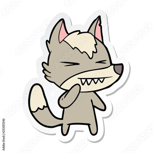 sticker of a angry wolf cartoon