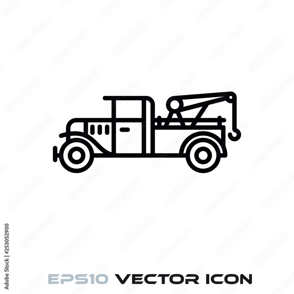 Vintage tow truck vector line icon