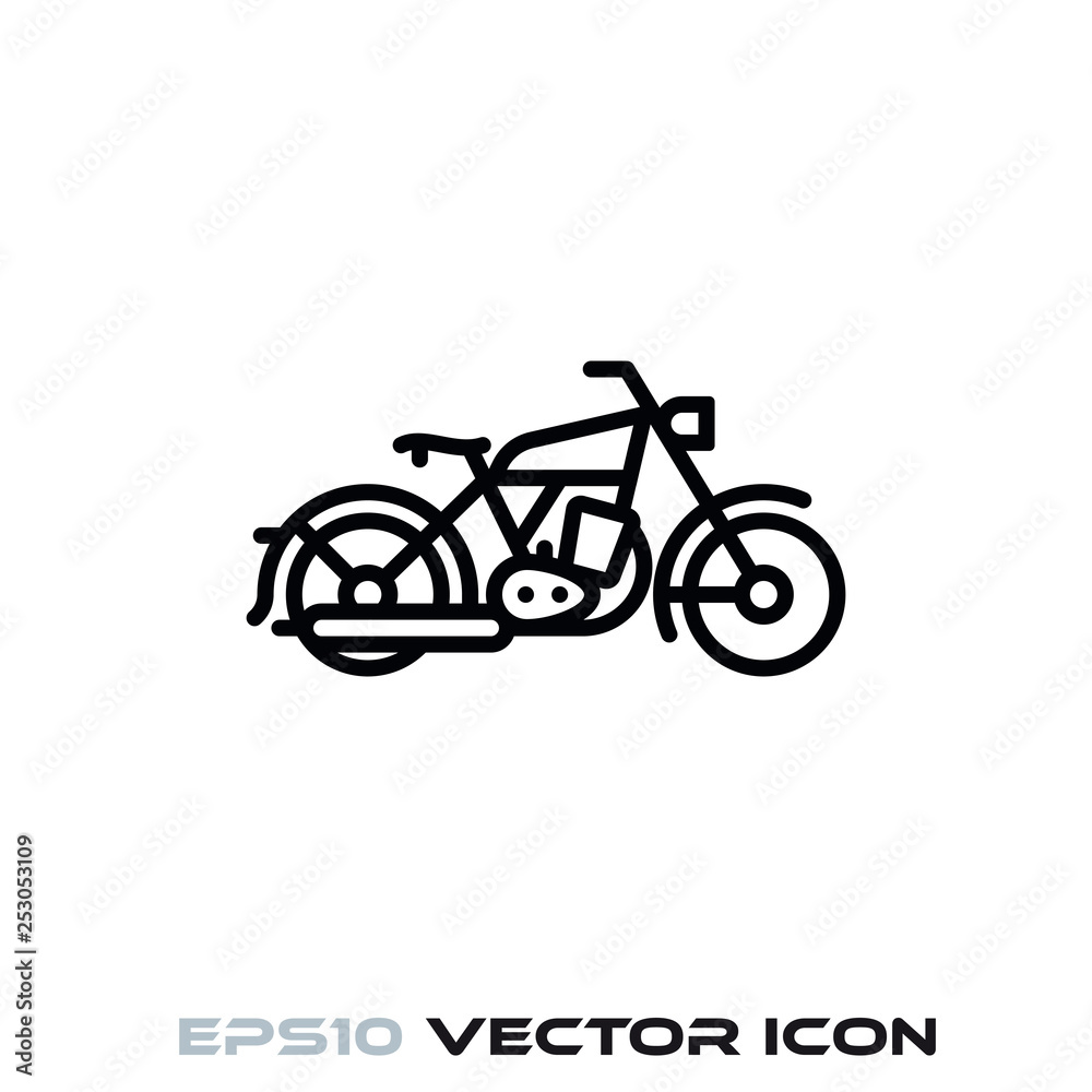 Vintage motorcycle vector line icon