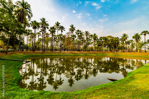 Sukhothai historical park and surrounding area example Wat Si Chum, Wat Traphang-Thong, Sorasak Temple in the midday and twilight photo