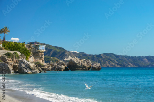 Beaches and coast of Nerja in Malaga, Spain.