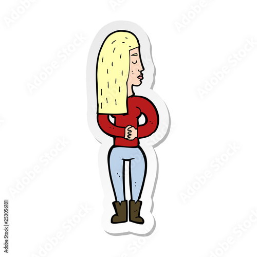 sticker of a cartoon woman ignoring