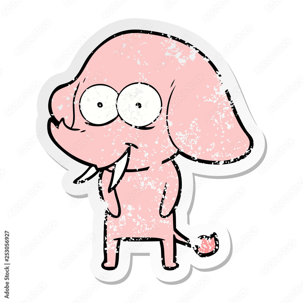 distressed sticker of a happy cartoon elephant distressed sticker of a happy cartoon elephant
