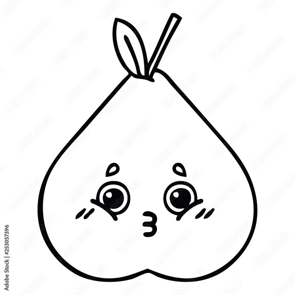 line drawing cartoon green pear