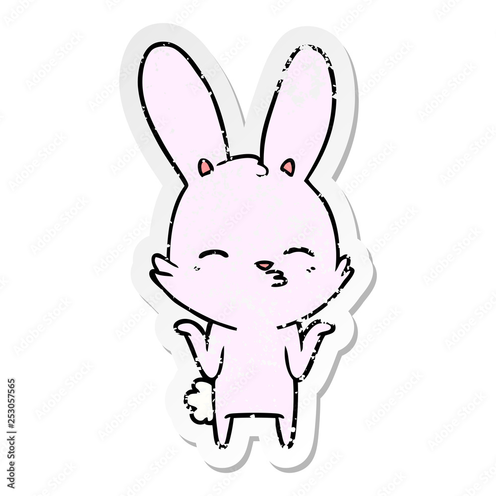 distressed sticker of a curious bunny cartoon distressed sticker of a curious bunny cartoon
