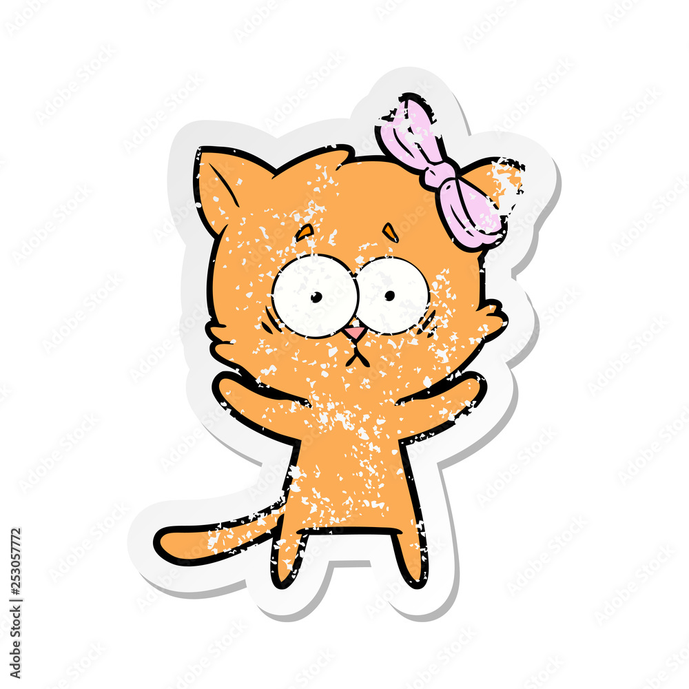 distressed sticker of a cartoon cat distressed sticker of a cartoon cat