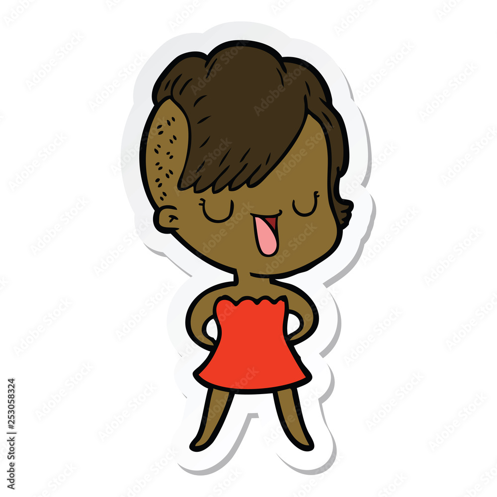 sticker of a cute cartoon girl with hipster haircut sticker of a cute cartoon girl with hipster haircut