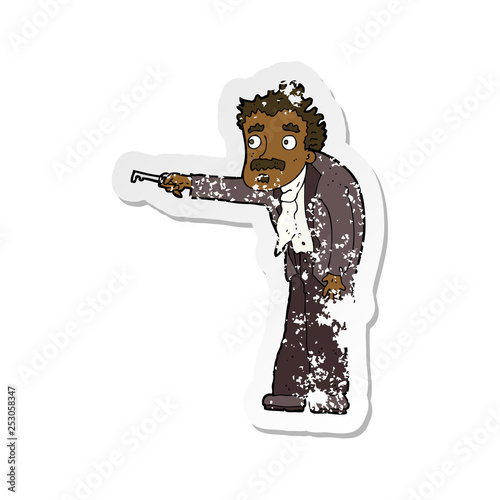 retro distressed sticker of a cartoon man trembling with key unlocking