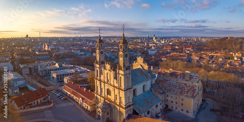 VILNIUS, LITHUANIA - aerial panoramic view of Misionieriai Church