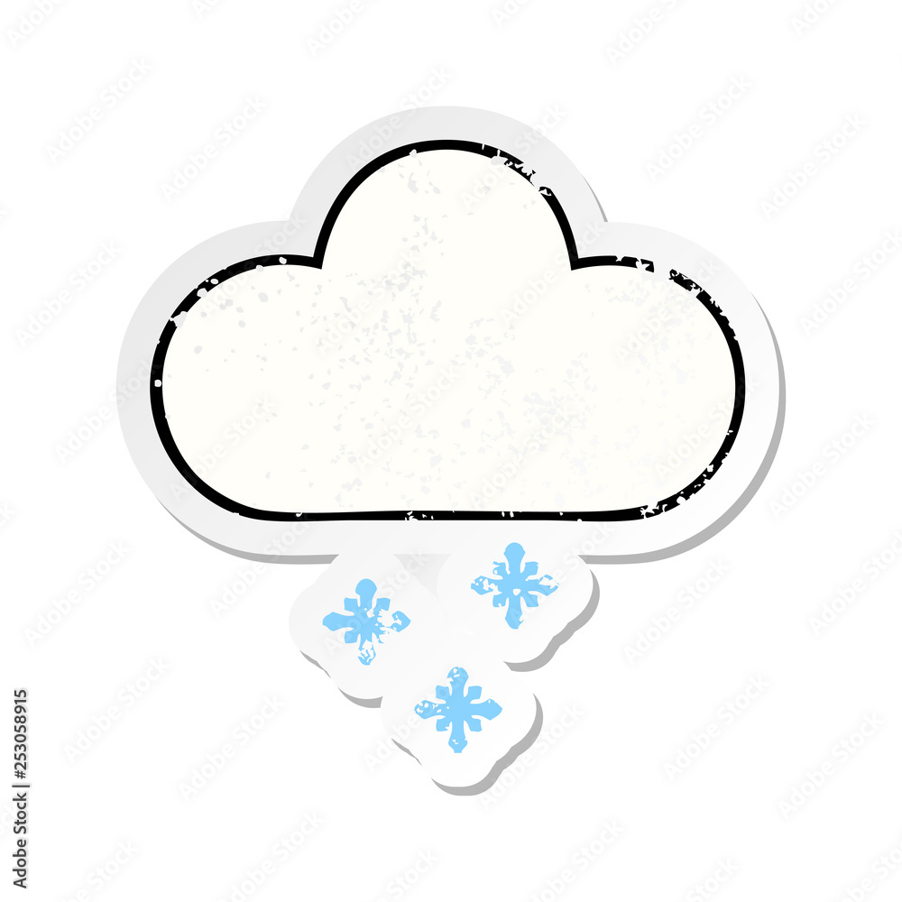 distressed sticker of a cute cartoon snow cloud