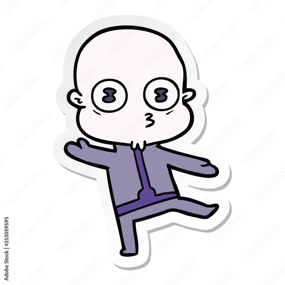sticker of a cartoon weird bald spaceman dancing sticker of a cartoon weird bald spaceman dancing