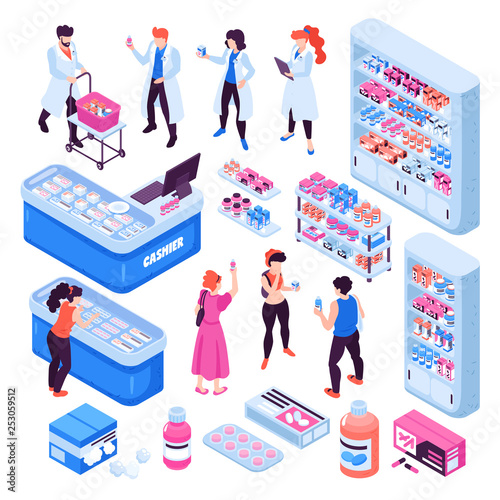 Isometric Pharmacy Set