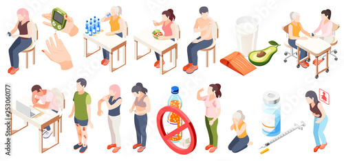 Diabetes Isometric Icon Set