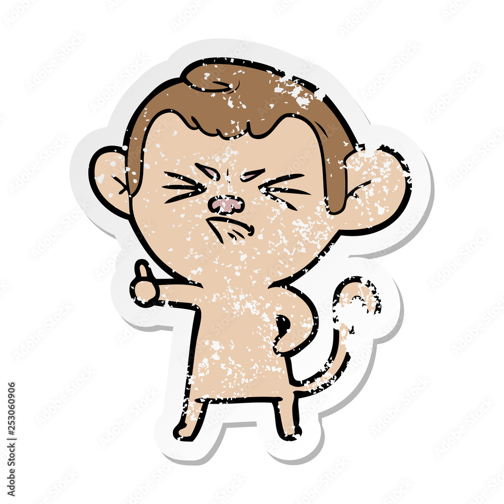 distressed sticker of a cartoon angry monkey distressed sticker of a cartoon angry monkey