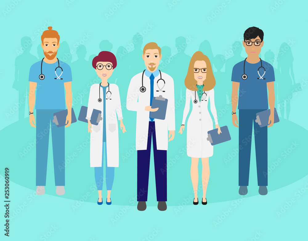 Set of doctors characters. Medical team concept in vector illustration design. Eps 10 Set of doctors characters. Medical team concept in vector illustration design. Eps 10