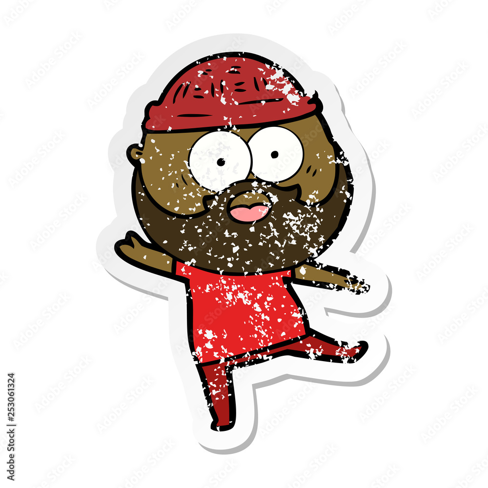 distressed sticker of a cartoon bearded man