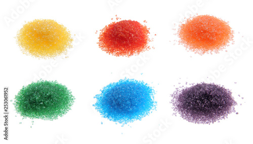 Colored sugar hills. Isolated on white. Different colours.