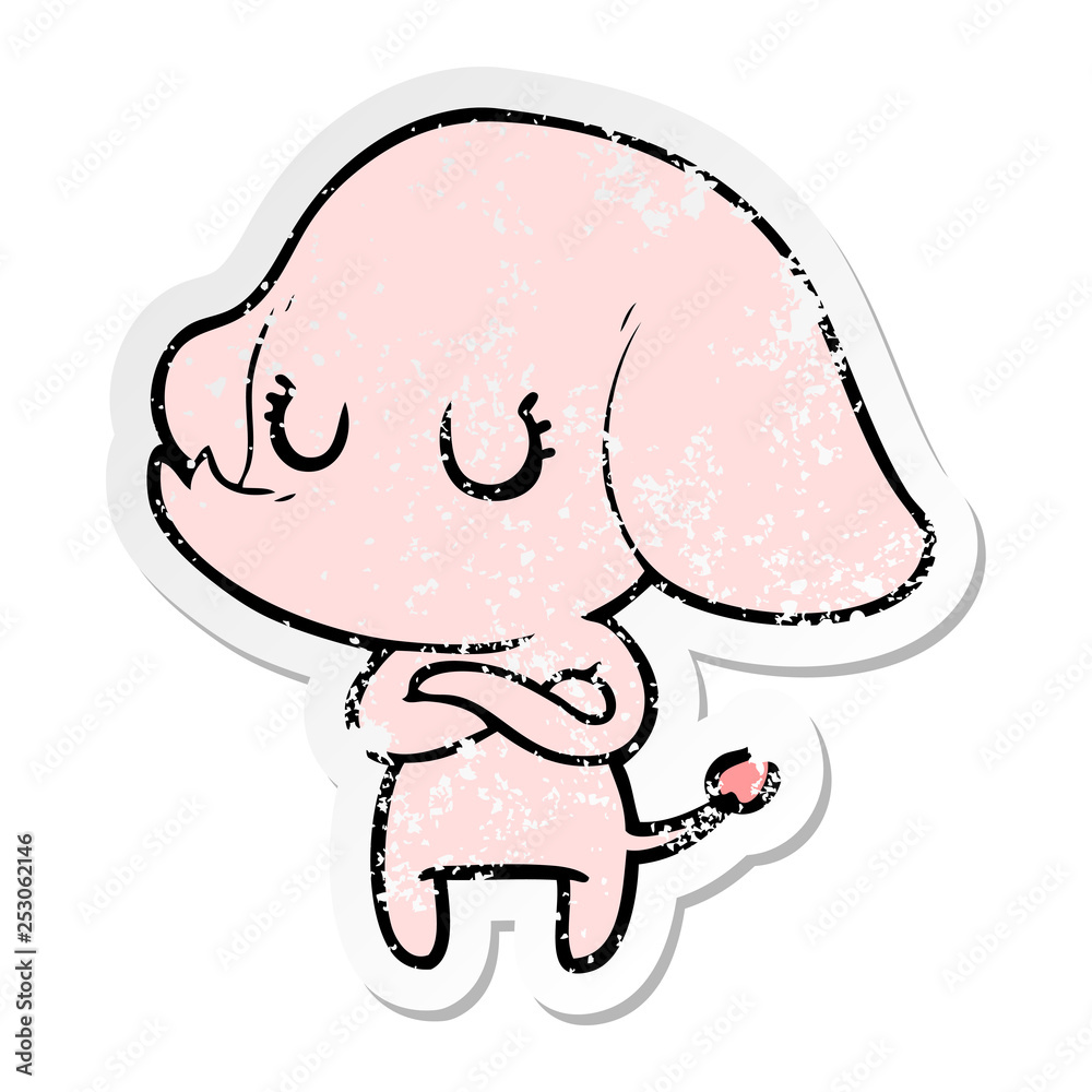 distressed sticker of a cute cartoon elephant distressed sticker of a cute cartoon elephant