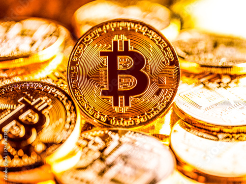 Lots of golden bitcoins. Business background concept with bitcoin criptocurrency