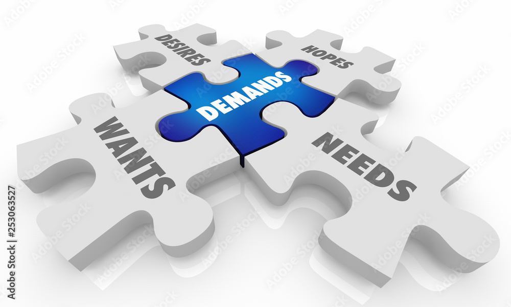 Fototapeta premium Demands Wants Hopes Desires Puzzle Pieces 3d Illustration