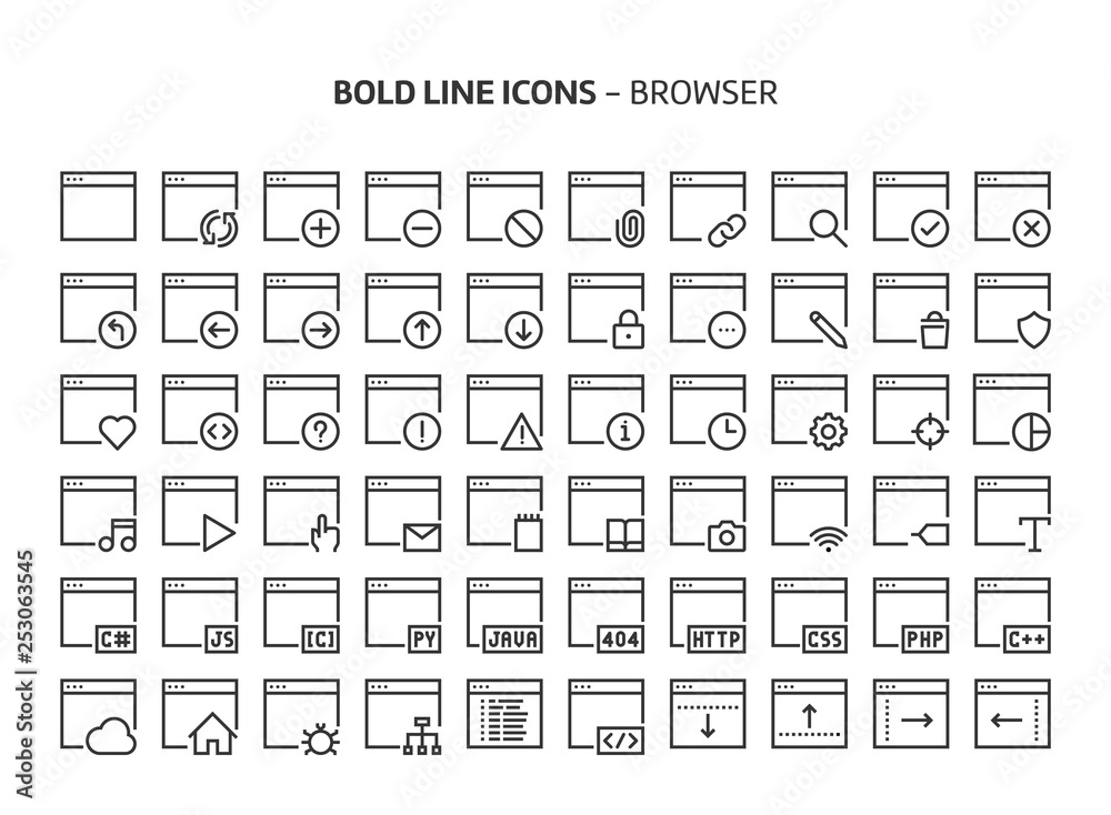 Browser, bold line icons Browser, bold line icons