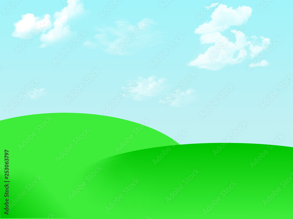 green landscape with hills and blue sky