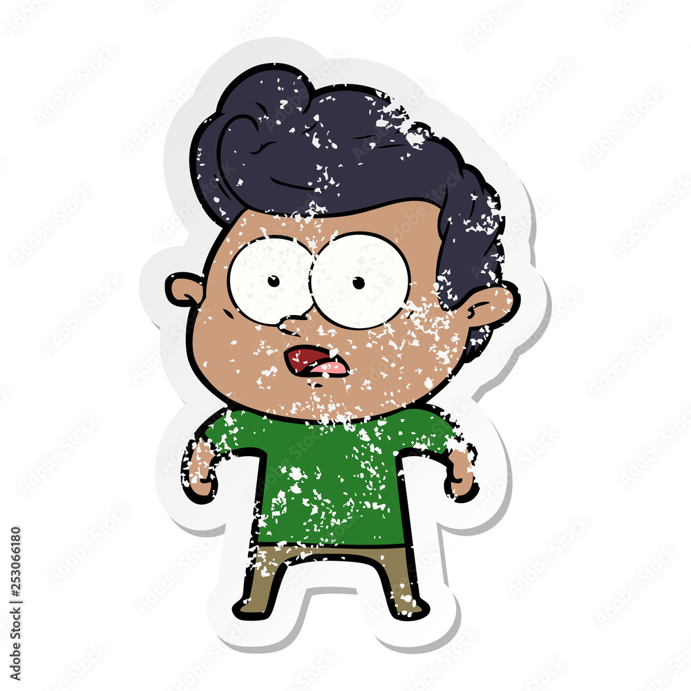 distressed sticker of a cartoon staring man distressed sticker of a cartoon staring man
