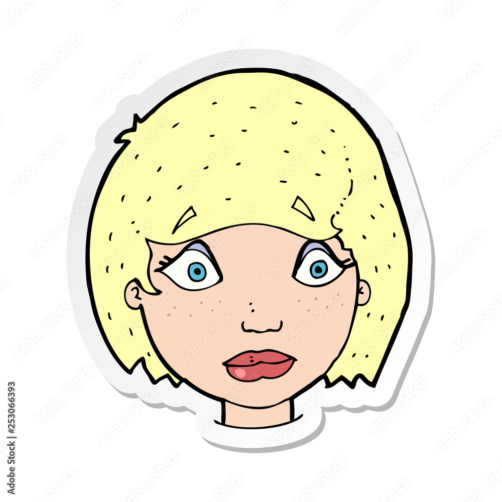 sticker of a cartoon worried female face sticker of a cartoon worried female face