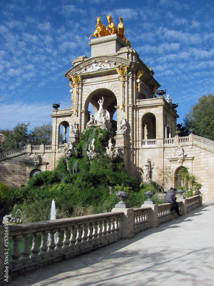 Cascada Monumental in Parc de la Ciutadella, Barcelona, Spain. The Cascada (waterfall or cascade in Spanish) is located at the northern corner of the park. It was first inaugurated in 1881.