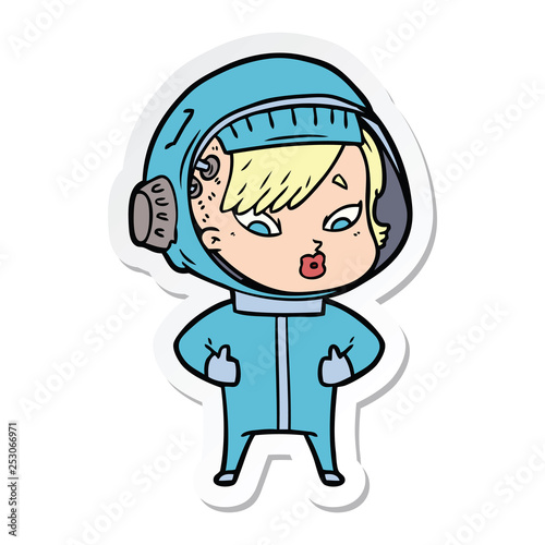 sticker of a cartoon astronaut woman