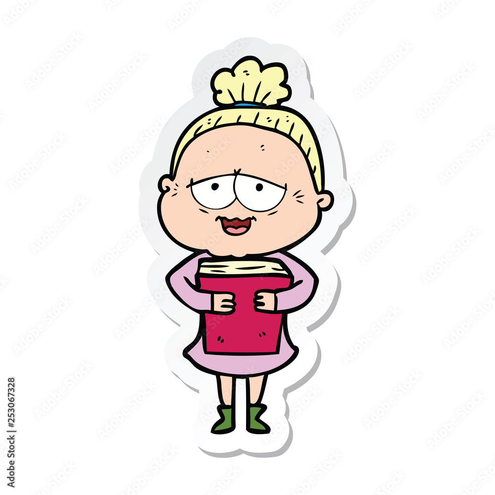 sticker of a cartoon happy old lady sticker of a cartoon happy old lady