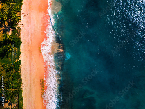 Aerial view of the beach on the island of Oahu, Hawaii