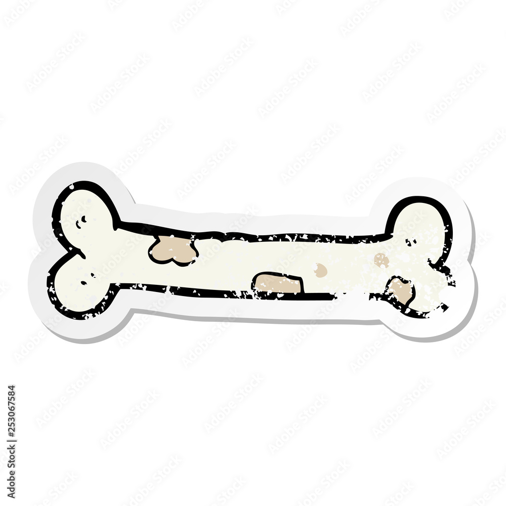 distressed sticker of a cartoon bone distressed sticker of a cartoon bone